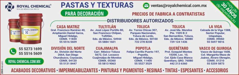 Coatings, paste and textures for decoration, decorative finishes, waterproofing, paints and pigments, resins, inks, thickeners, accessories. Factory to Contractor Prices.