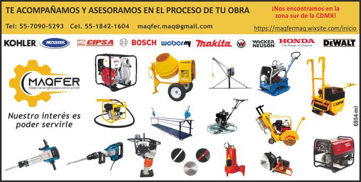 Lifting platforms, winches, road rollers, dancers, hammers, gasoline vibrators, diamond discs, vibratory rollers, rotomartillos, energy generators, construction consultancy 