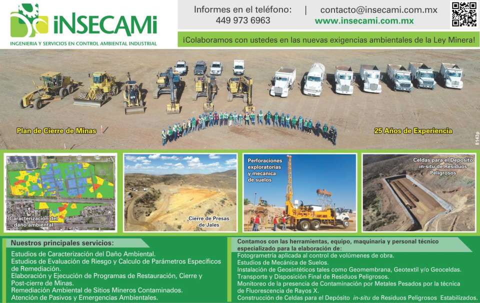 Mine closure plan. Closure of Jale Dams. Soil mechanics. Cells for the on-site Deposit of Hazardous Waste. Photogrammetry, Geosynthetics, Environmental Emergencies. INSECAMI