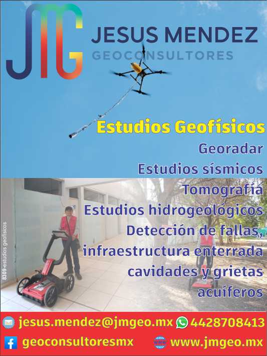 Jesus Mendez Geoconsultants Geophysical Studies, Georadar, Seismic Studies, Tomography, Hydrogeological Studies, Fault Detection, buried infrastructure, cavities and cracks, aquifers.