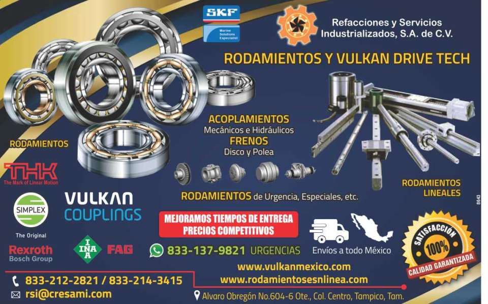 Bearings and Vulkan drive tech, mechanical and hydraulic couplings, brakes, disc and pulley, linear bearings